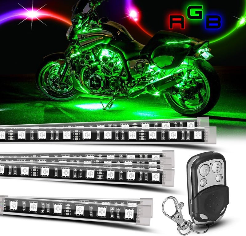 SUNPIE 8 PCS Motorcycle LED Underglow Kit with RF Remote Multi-Color Motorcycle Lights Waterproof RGB LED Strips for Harley Honda Kawasaki Suzuki Indian - Image 1